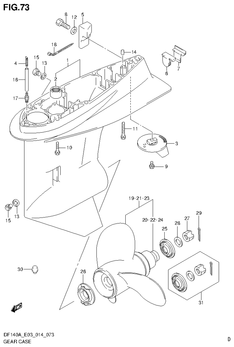 Suzuki DF115AT, DF115AZ, DF140AT, DF140AZ GEAR CASE (DF100AT E03) parts diagram