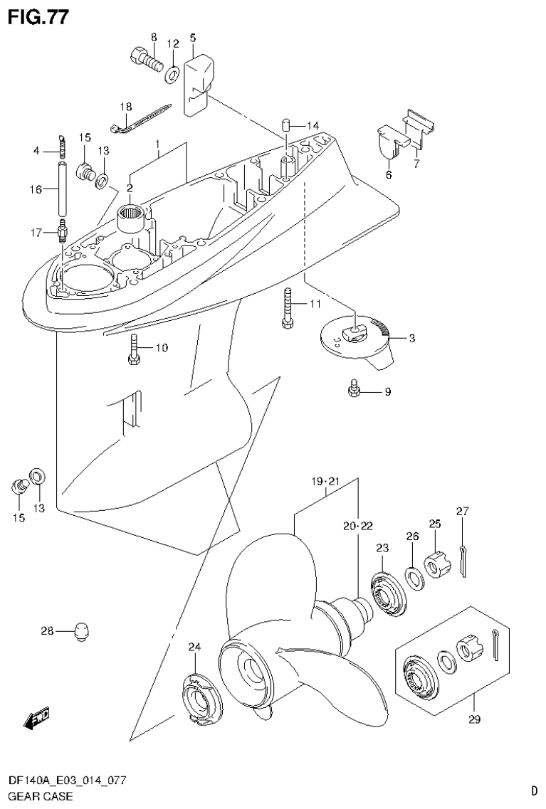 Suzuki DF115AT, DF115AZ, DF140AT, DF140AZ GEAR CASE (DF140AZ E03) parts diagram