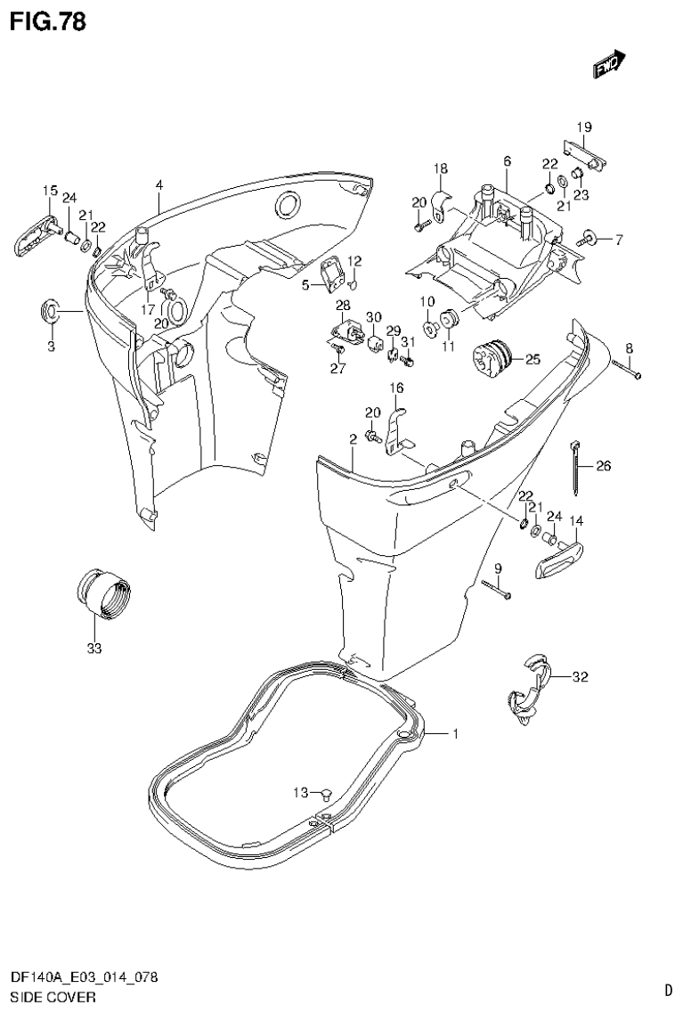 Suzuki DF115AT, DF115AZ, DF140AT, DF140AZ SIDE COVER parts diagram