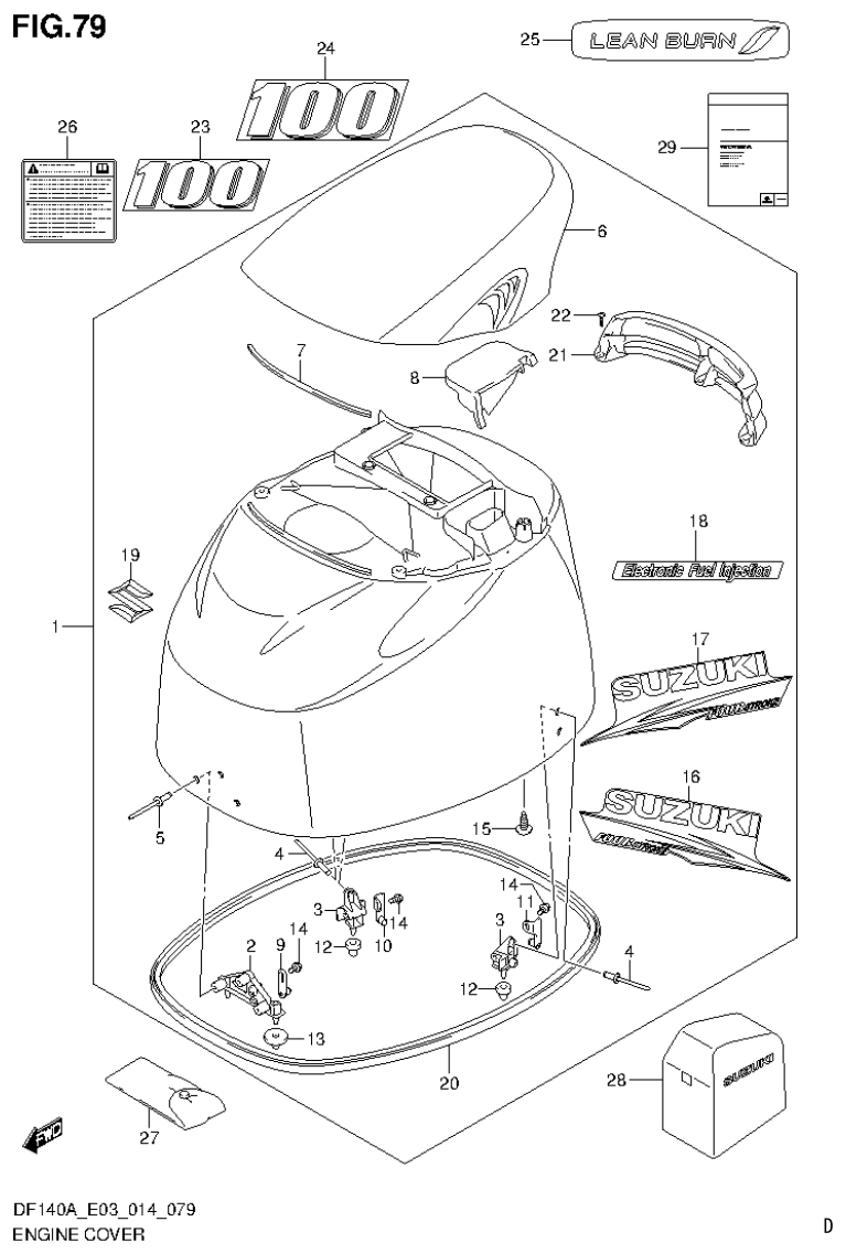 Suzuki DF115AT, DF115AZ, DF140AT, DF140AZ ENGINE COVER (DF100AT E03) parts diagram