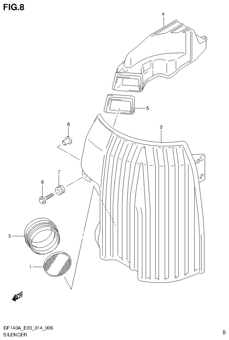 Suzuki DF115AT, DF115AZ, DF140AT, DF140AZ SILENCER (DF100AT E03) parts diagram