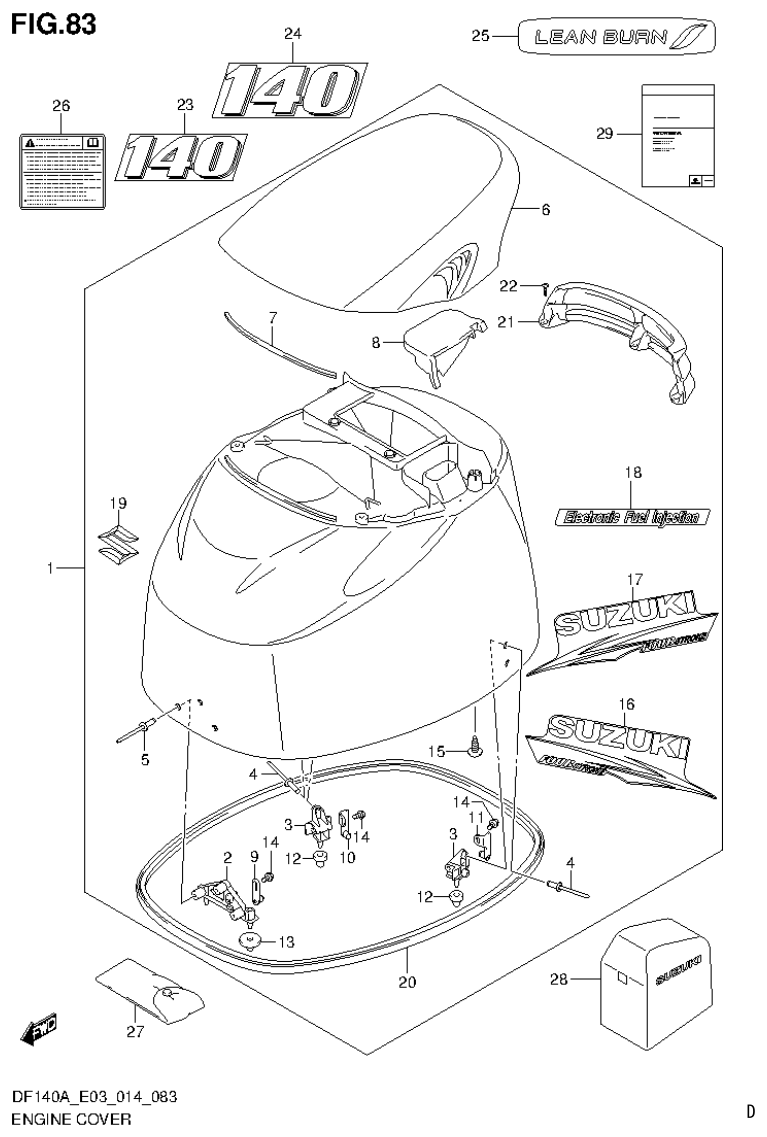 Suzuki DF115AT, DF115AZ, DF140AT, DF140AZ ENGINE COVER (DF140AZ E03) parts diagram
