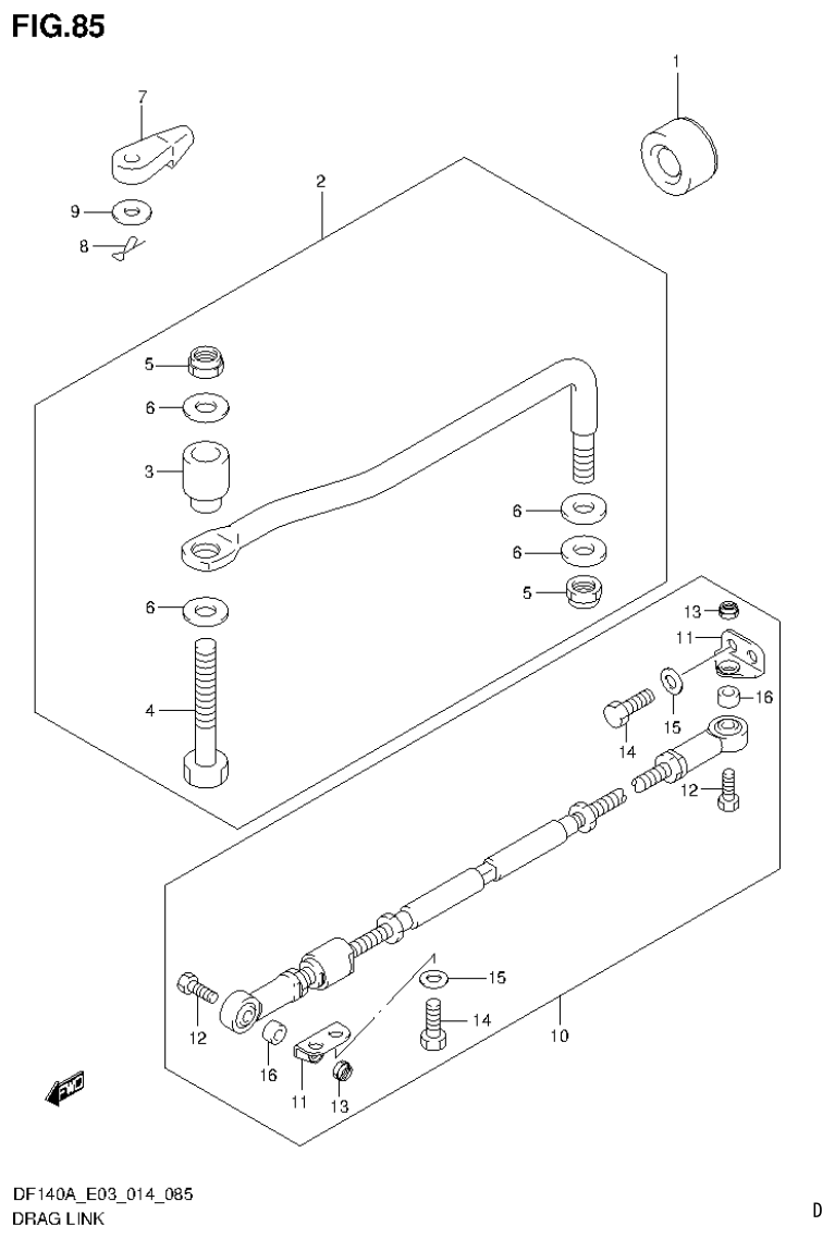 Suzuki DF115AT, DF115AZ, DF140AT, DF140AZ DRAG LINK parts diagram
