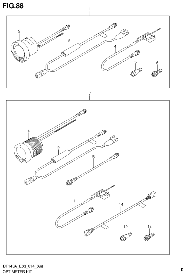 Suzuki DF115AT, DF115AZ, DF140AT, DF140AZ OPT:METER KIT parts diagram