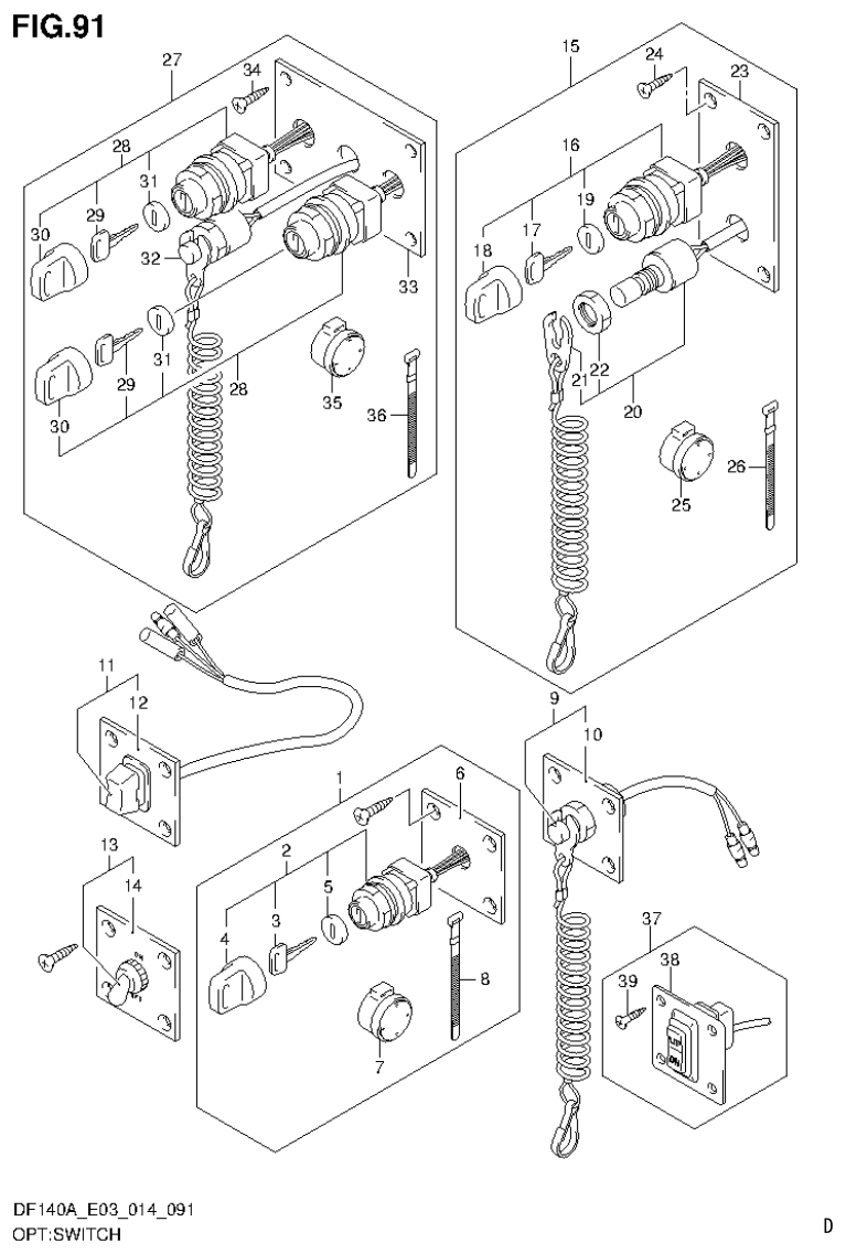 Suzuki DF115AT, DF115AZ, DF140AT, DF140AZ OPT:SWITCH parts diagram