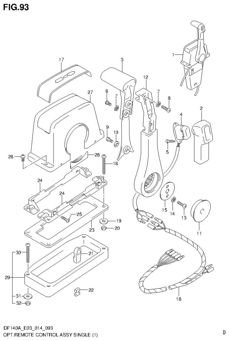 Suzuki DF115AT, DF115AZ, DF140AT, DF140AZ OPT:REMOTE CONTROL ASSY SINGLE (1) (DF140AT E03) parts diagram