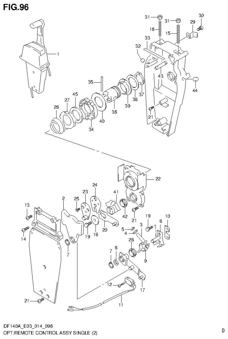 Suzuki DF115AT, DF115AZ, DF140AT, DF140AZ OPT:REMOTE CONTROL ASSY SINGLE (2) (DF140AZ E03) parts diagram