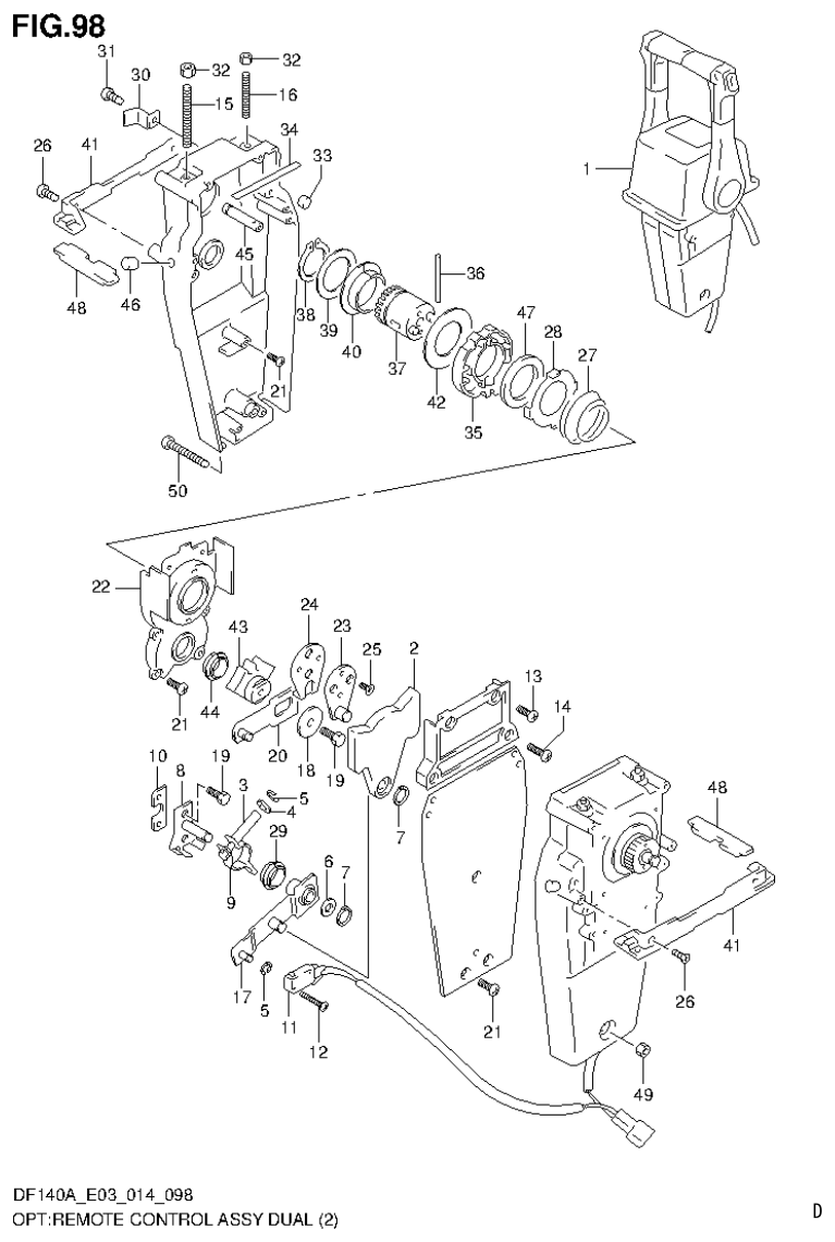 Suzuki DF115AT, DF115AZ, DF140AT, DF140AZ OPT:REMOTE CONTROL ASSY DUAL (2) parts diagram