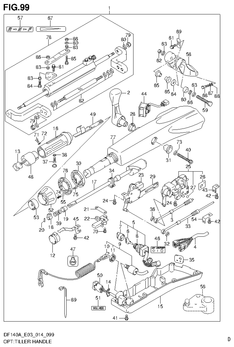 Suzuki DF115AT, DF115AZ, DF140AT, DF140AZ OPT:TILLER HANDLE parts diagram