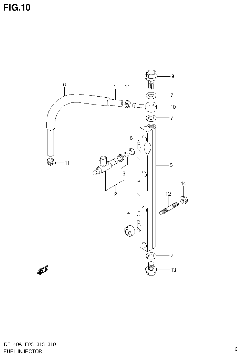 Suzuki DF140AT, DF140AZ FUEL INJECTOR parts diagram