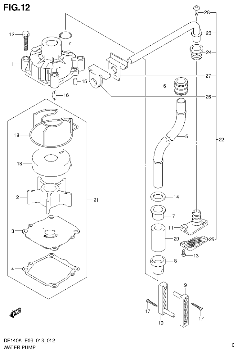 Suzuki DF140AT, DF140AZ WATER PUMP (DF140AT E03) parts diagram