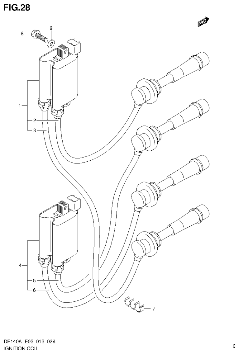 Suzuki DF140AT, DF140AZ IGNITION COIL parts diagram