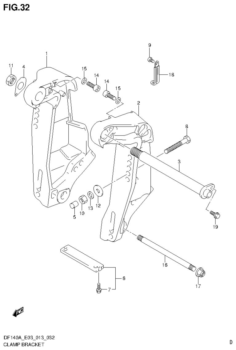 Suzuki DF140AT, DF140AZ CLAMP BRACKET parts diagram