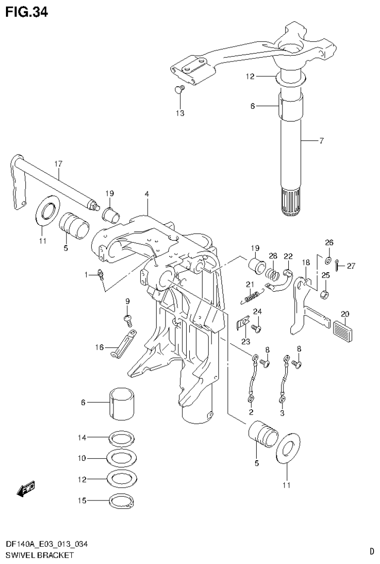 Suzuki DF140AT, DF140AZ SWIVEL BRACKET (DF140AZ E03) parts diagram