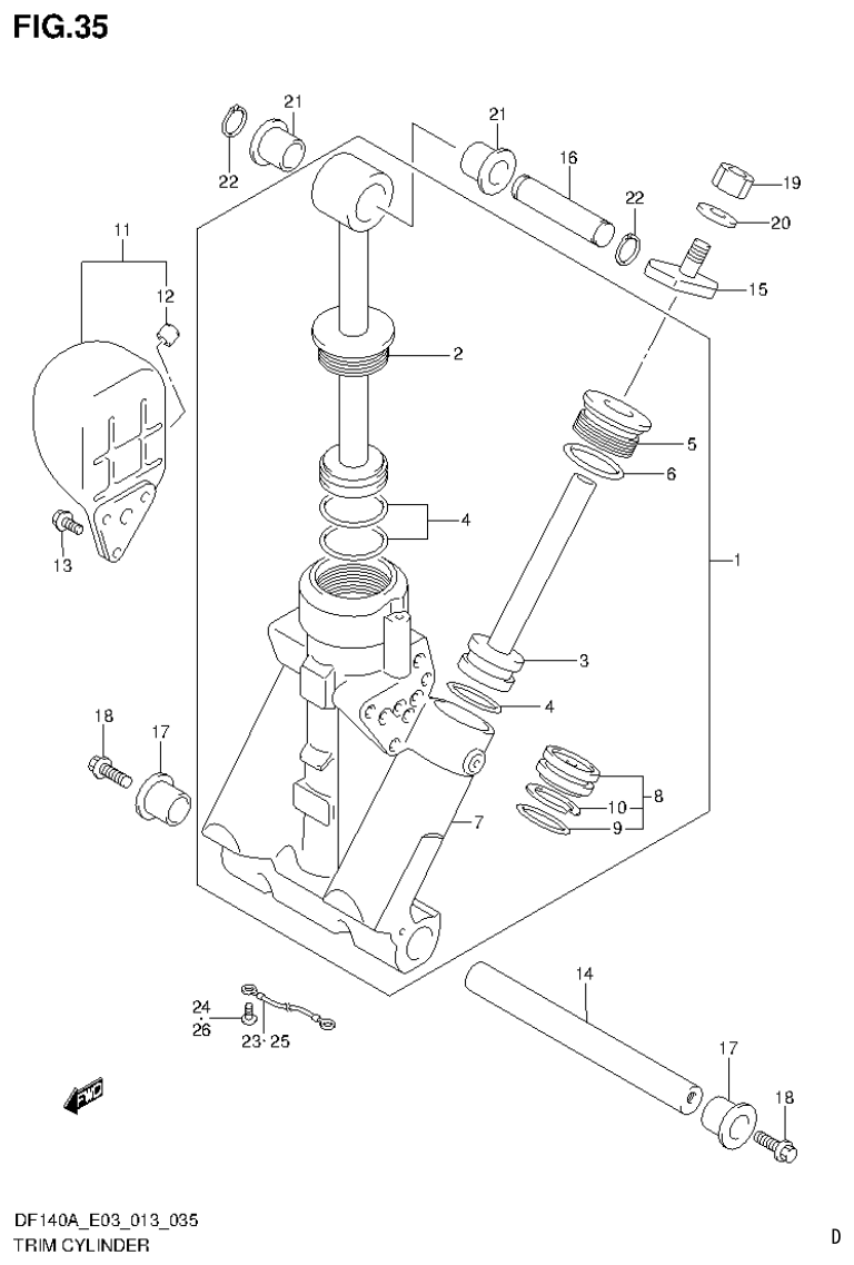 Suzuki DF140AT, DF140AZ TRIM CYLINDER parts diagram