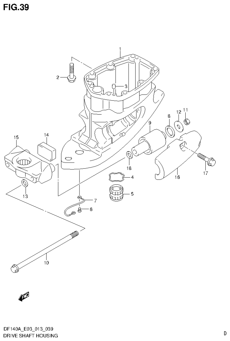 Suzuki DF140AT, DF140AZ DRIVE SHAFT HOUSING (DF140AZ E03) parts diagram