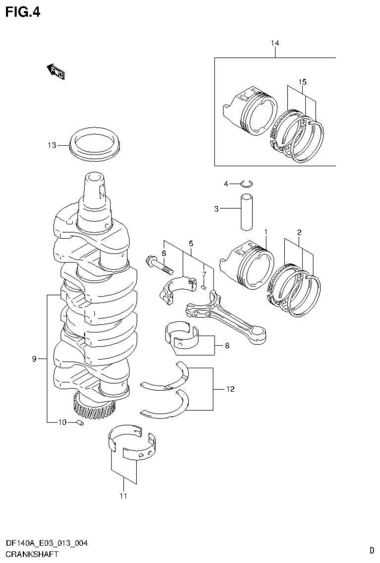 Suzuki DF140AT, DF140AZ CRANKSHAFT parts diagram