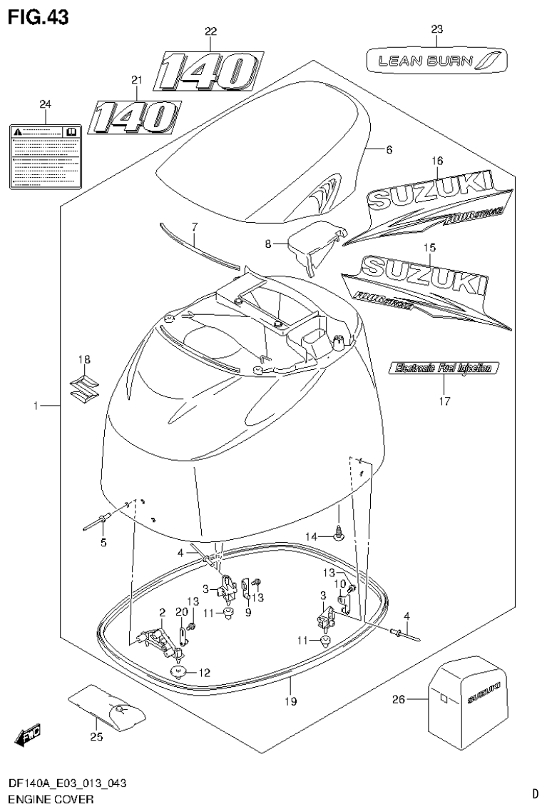 Suzuki DF140AT, DF140AZ ENGINE COVER parts diagram