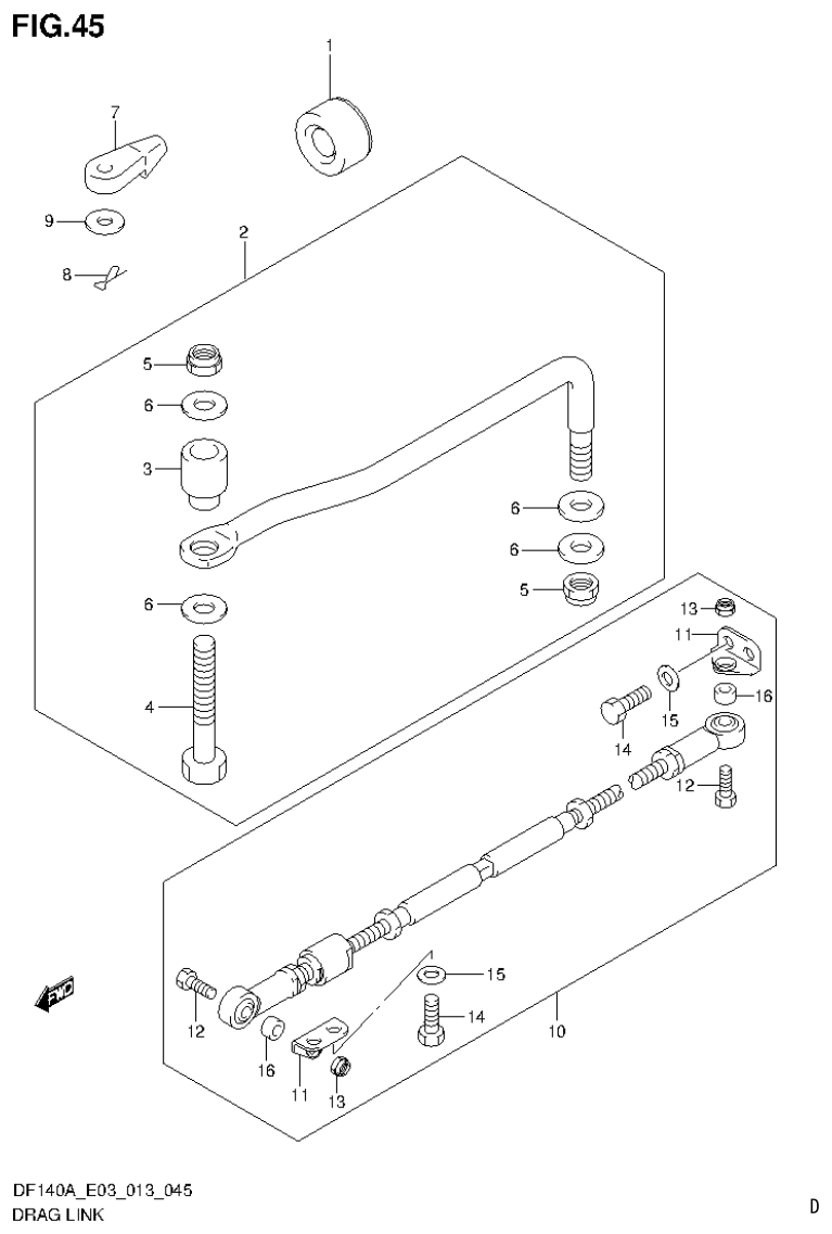 Suzuki DF140AT, DF140AZ DRAG LINK parts diagram