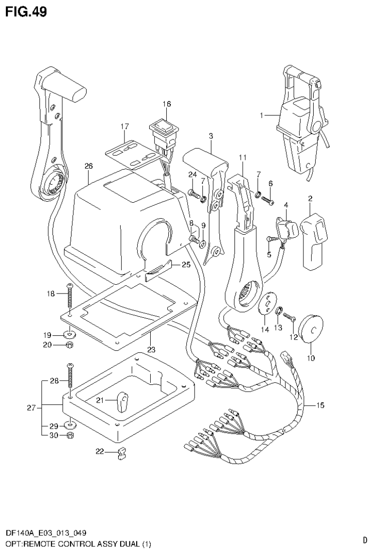 Suzuki DF140AT, DF140AZ OPT:REMOTE CONTROL ASSY DUAL (1) parts diagram