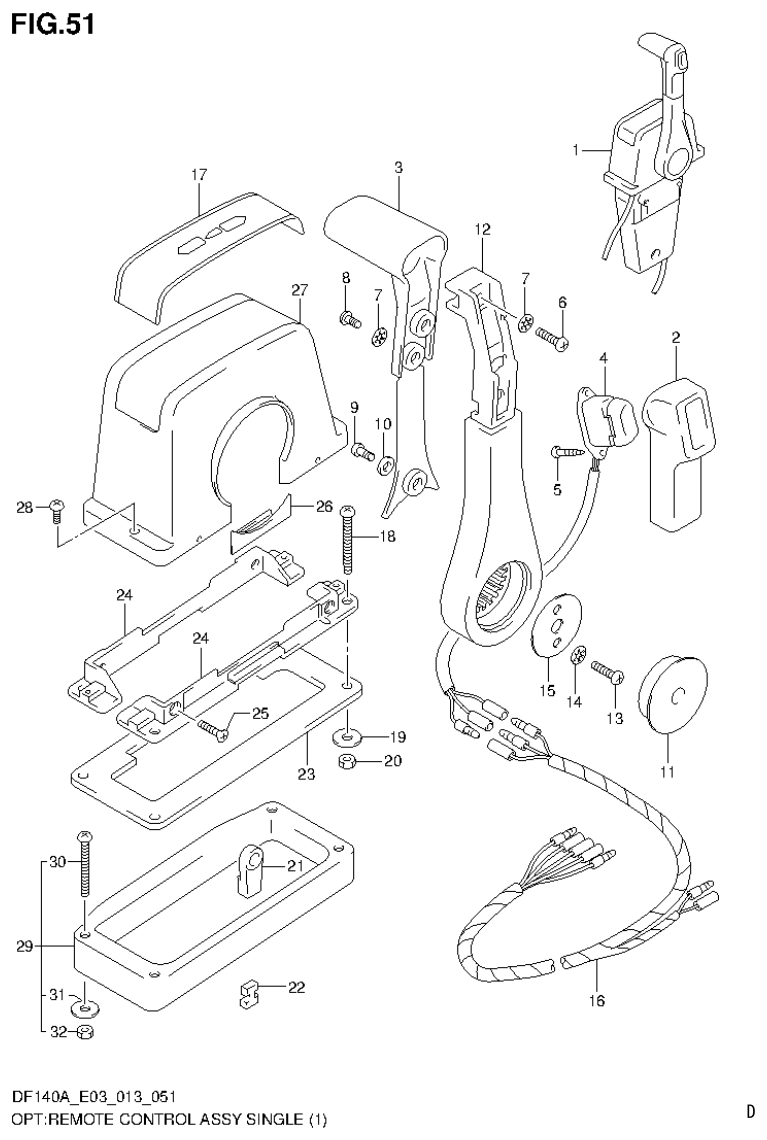 Suzuki DF140AT, DF140AZ OPT:REMOTE CONTROL ASSY SINGLE (1) parts diagram
