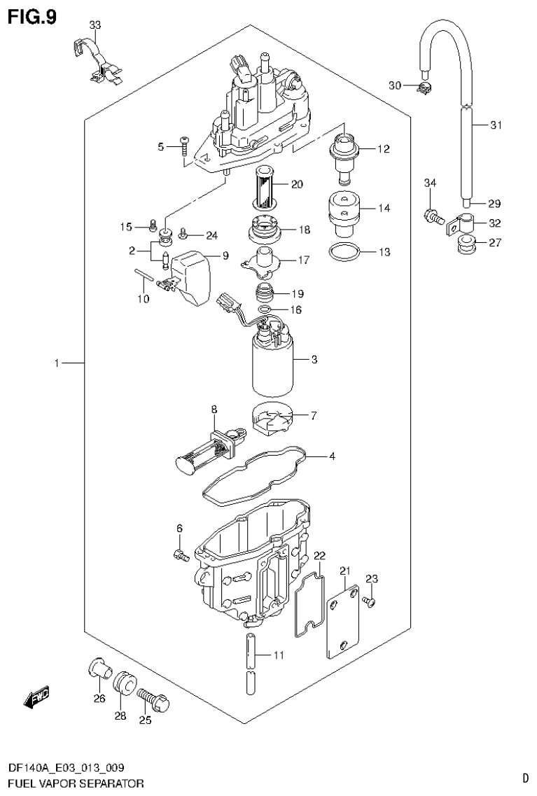 Suzuki DF140AT, DF140AZ FUEL VAPOR SEPARATOR parts diagram
