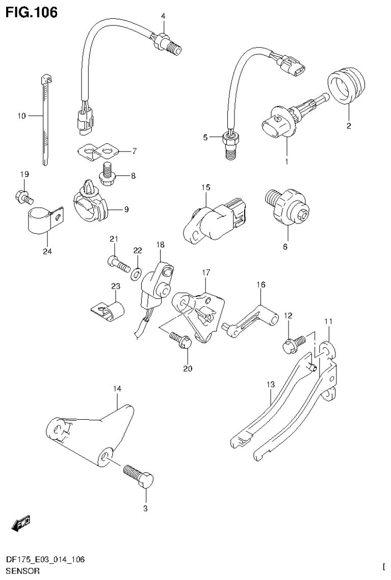 Suzuki DF150T, DF150Z, DF150TG, DF150ZG, DF175T, DF175Z, DF175TG, DF175ZG SENSOR (DF150TG E03) parts diagram