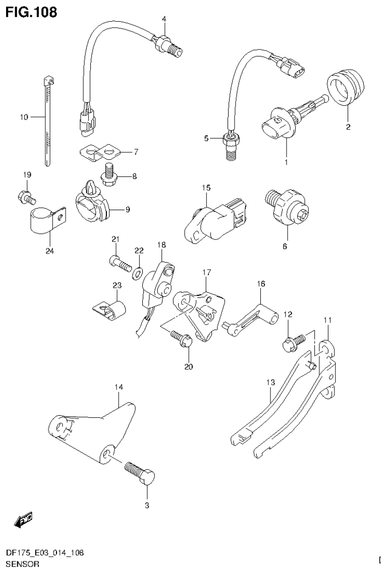 Suzuki DF150T, DF150Z, DF150TG, DF150ZG, DF175T, DF175Z, DF175TG, DF175ZG SENSOR (DF150ZG E03) parts diagram