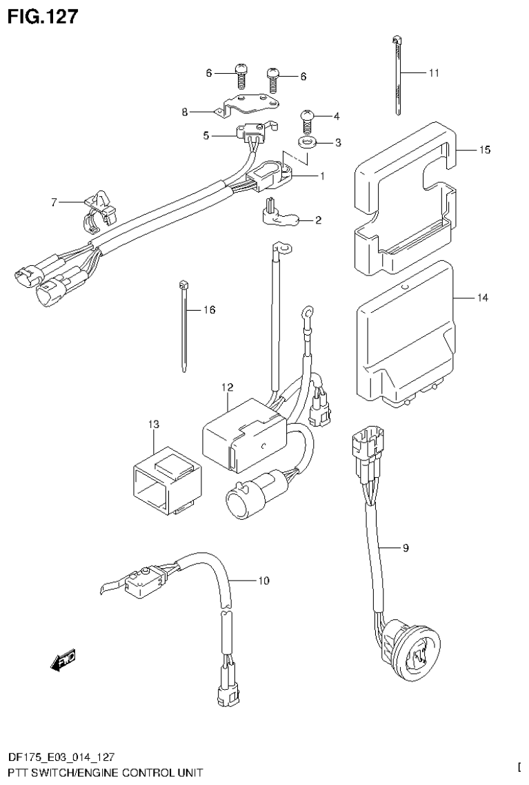 Suzuki DF150T, DF150Z, DF150TG, DF150ZG, DF175T, DF175Z, DF175TG, DF175ZG PTT SWITCH/ENGINE CONTROL UNIT (DF175Z E03) parts diagram