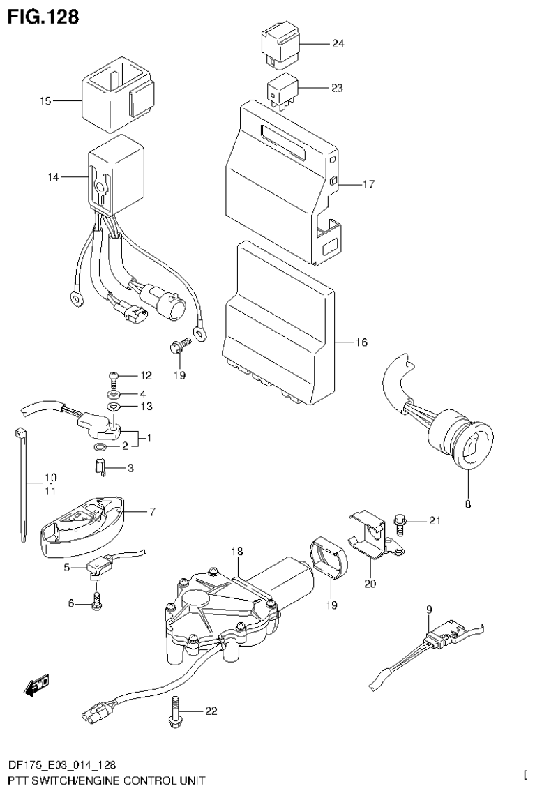 Suzuki DF150T, DF150Z, DF150TG, DF150ZG, DF175T, DF175Z, DF175TG, DF175ZG PTT SWITCH/ENGINE CONTROL UNIT (DF175ZG E03) parts diagram