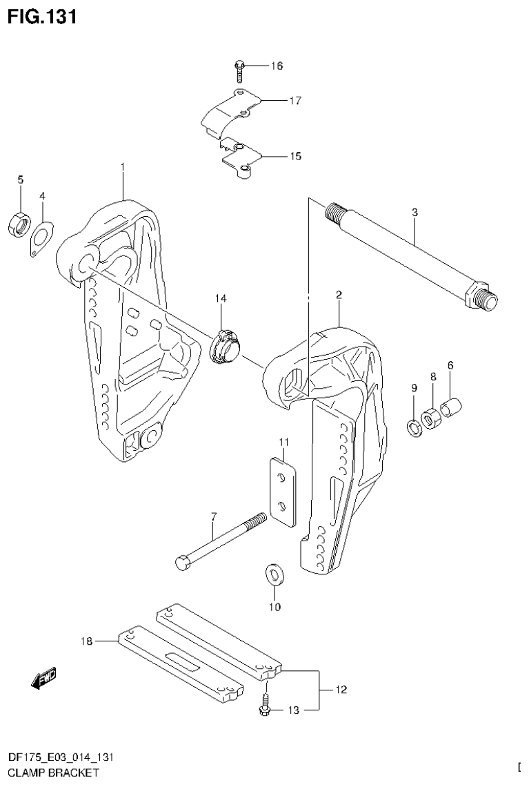 Suzuki DF150T, DF150Z, DF150TG, DF150ZG, DF175T, DF175Z, DF175TG, DF175ZG CLAMP BRACKET (DF150Z E03) parts diagram