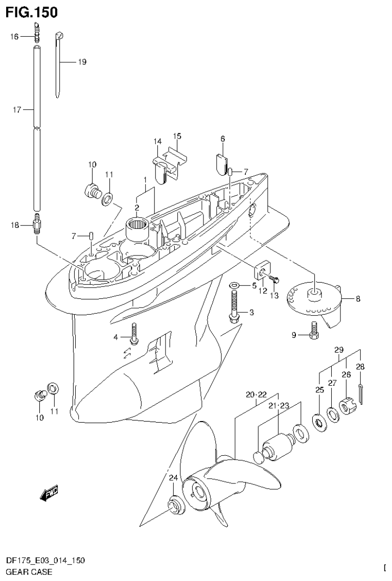 Suzuki DF150T, DF150Z, DF150TG, DF150ZG, DF175T, DF175Z, DF175TG, DF175ZG GEAR CASE (DF150TG E03) parts diagram