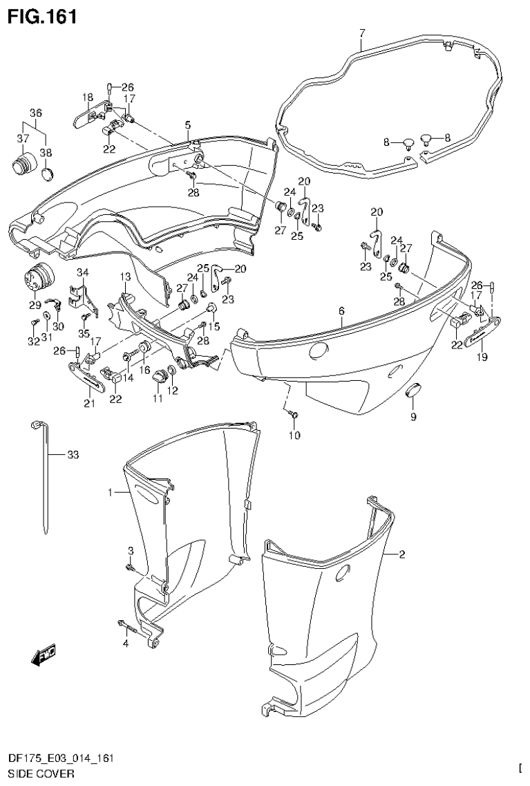 Suzuki DF150T, DF150Z, DF150TG, DF150ZG, DF175T, DF175Z, DF175TG, DF175ZG SIDE COVER (DF175T E03) parts diagram
