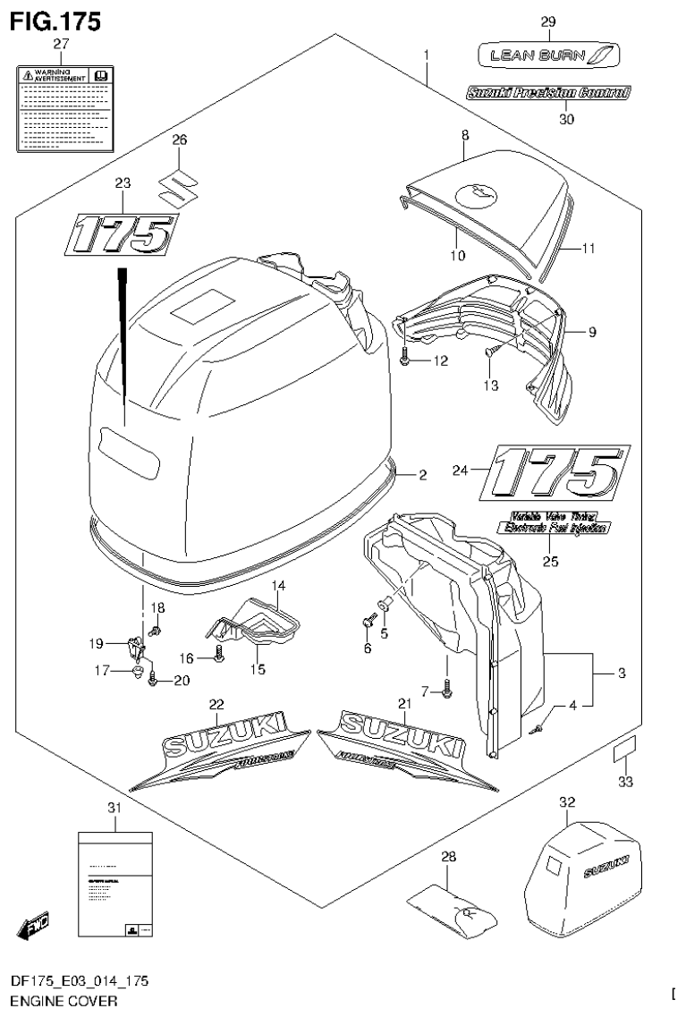 Suzuki DF150T, DF150Z, DF150TG, DF150ZG, DF175T, DF175Z, DF175TG, DF175ZG ENGINE COVER (FOR 0EP) (DF175TG E03) parts diagram