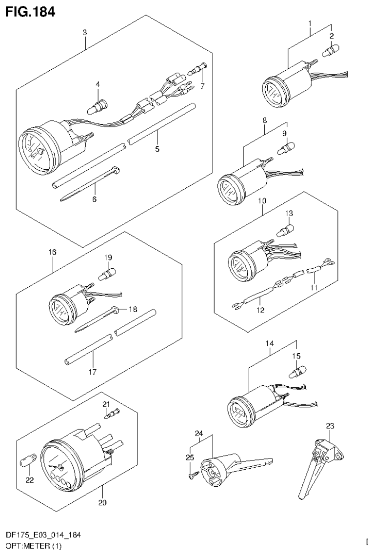 Suzuki DF150T, DF150Z, DF150TG, DF150ZG, DF175T, DF175Z, DF175TG, DF175ZG OPT:METER (1) parts diagram