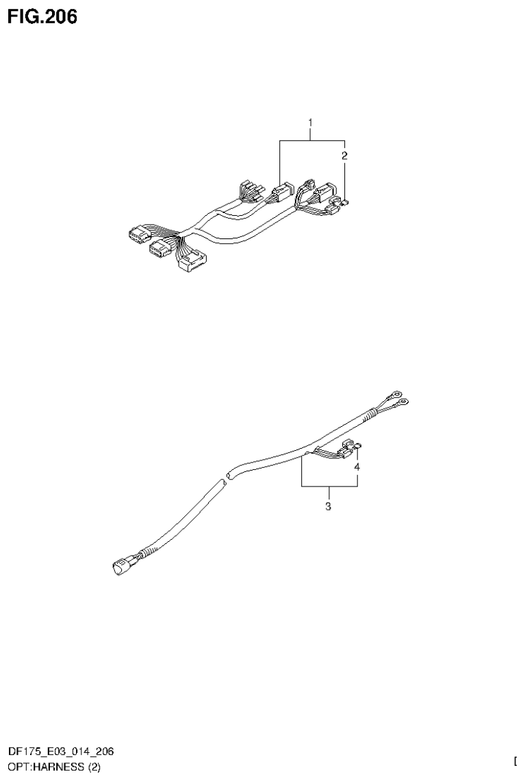 Suzuki DF150T, DF150Z, DF150TG, DF150ZG, DF175T, DF175Z, DF175TG, DF175ZG OPT:HARNESS (2) (DF150TG E03) parts diagram