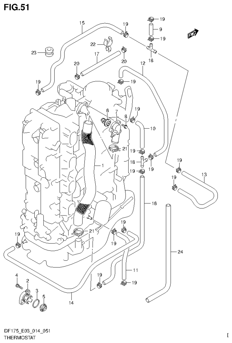 Suzuki DF150T, DF150Z, DF150TG, DF150ZG, DF175T, DF175Z, DF175TG, DF175ZG THERMOSTAT (DF150Z E03) parts diagram