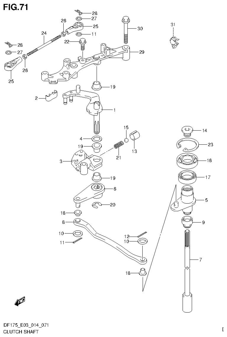 Suzuki DF150T, DF150Z, DF150TG, DF150ZG, DF175T, DF175Z, DF175TG, DF175ZG CLUTCH SHAFT (DF175ZG E03) parts diagram