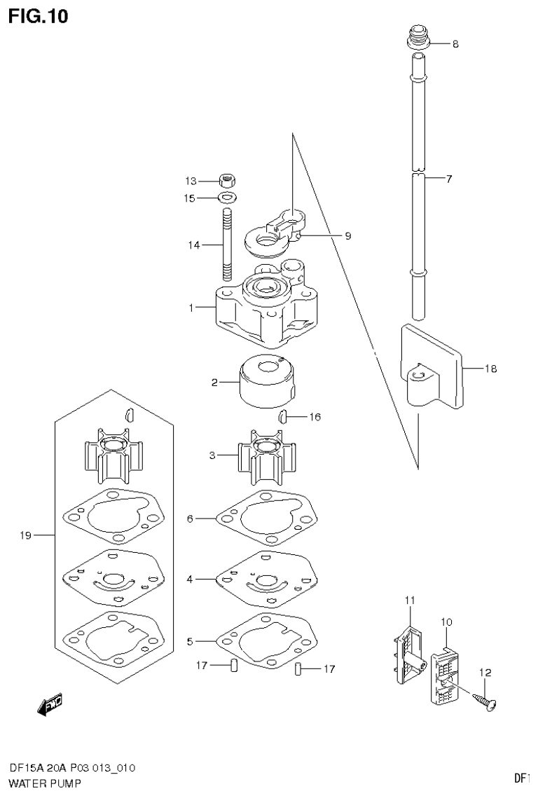 Suzuki DF20A WATER PUMP parts diagram