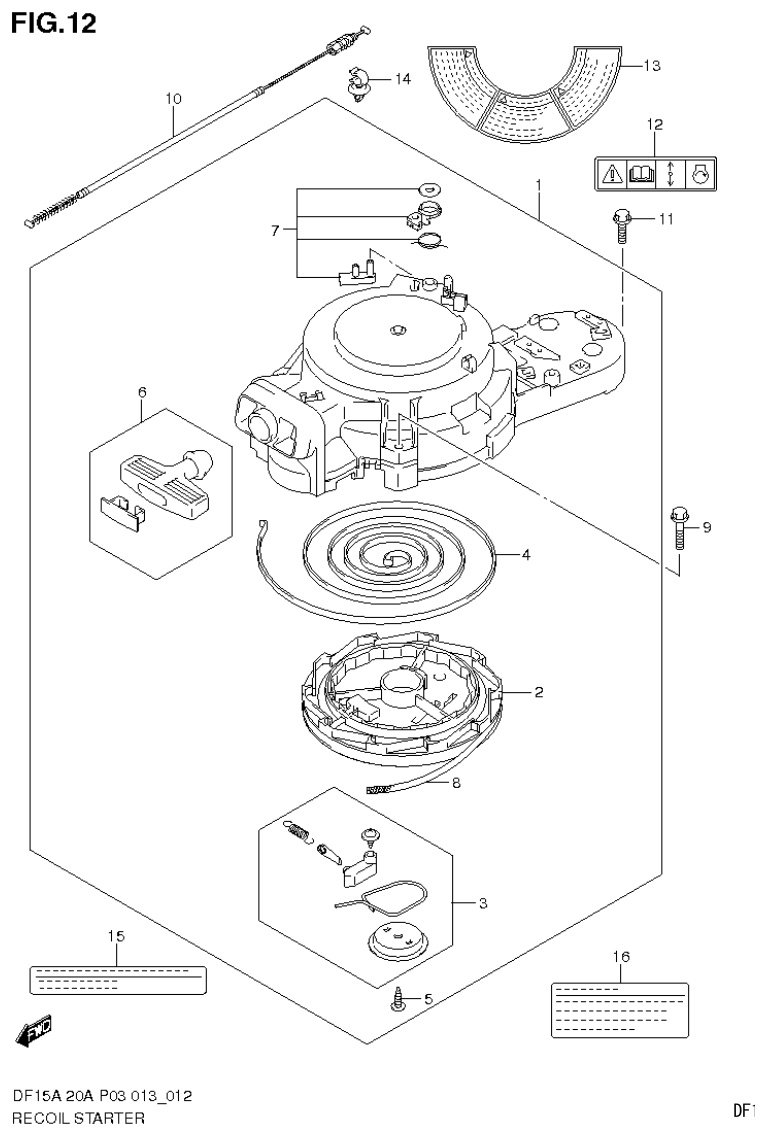 Suzuki DF20A RECOIL STARTER parts diagram