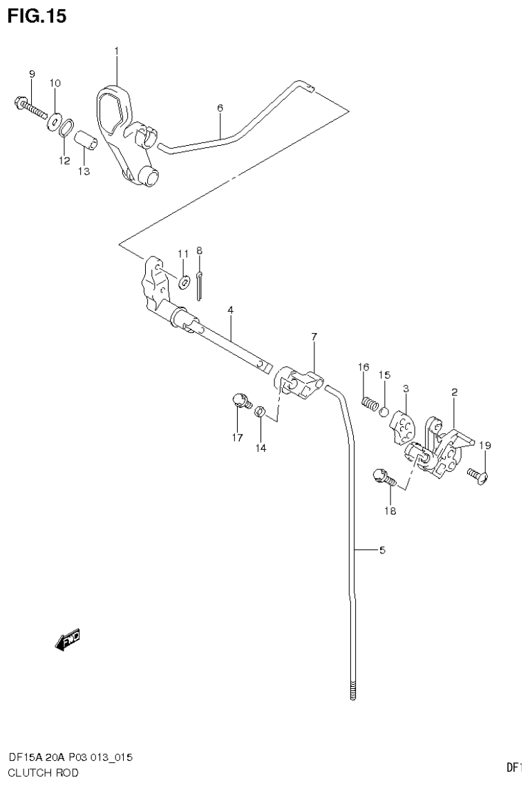 Suzuki DF20A CLUTCH ROD parts diagram