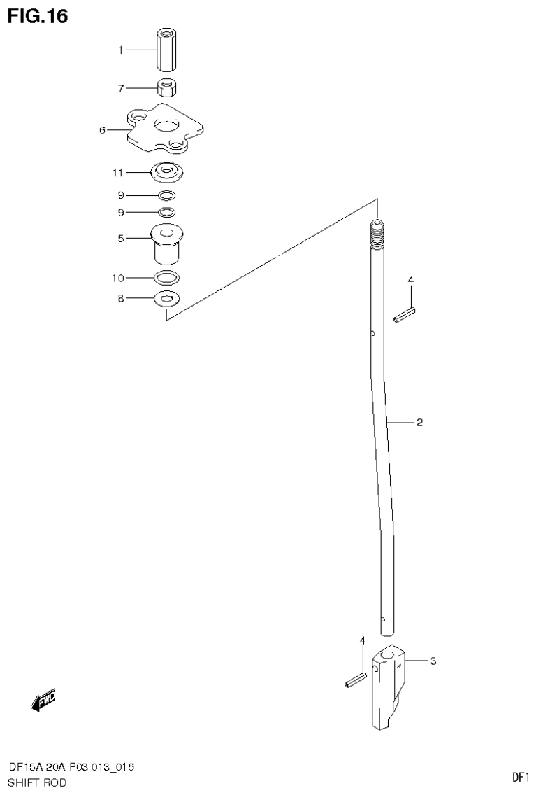 Suzuki DF20A SHIFT ROD parts diagram
