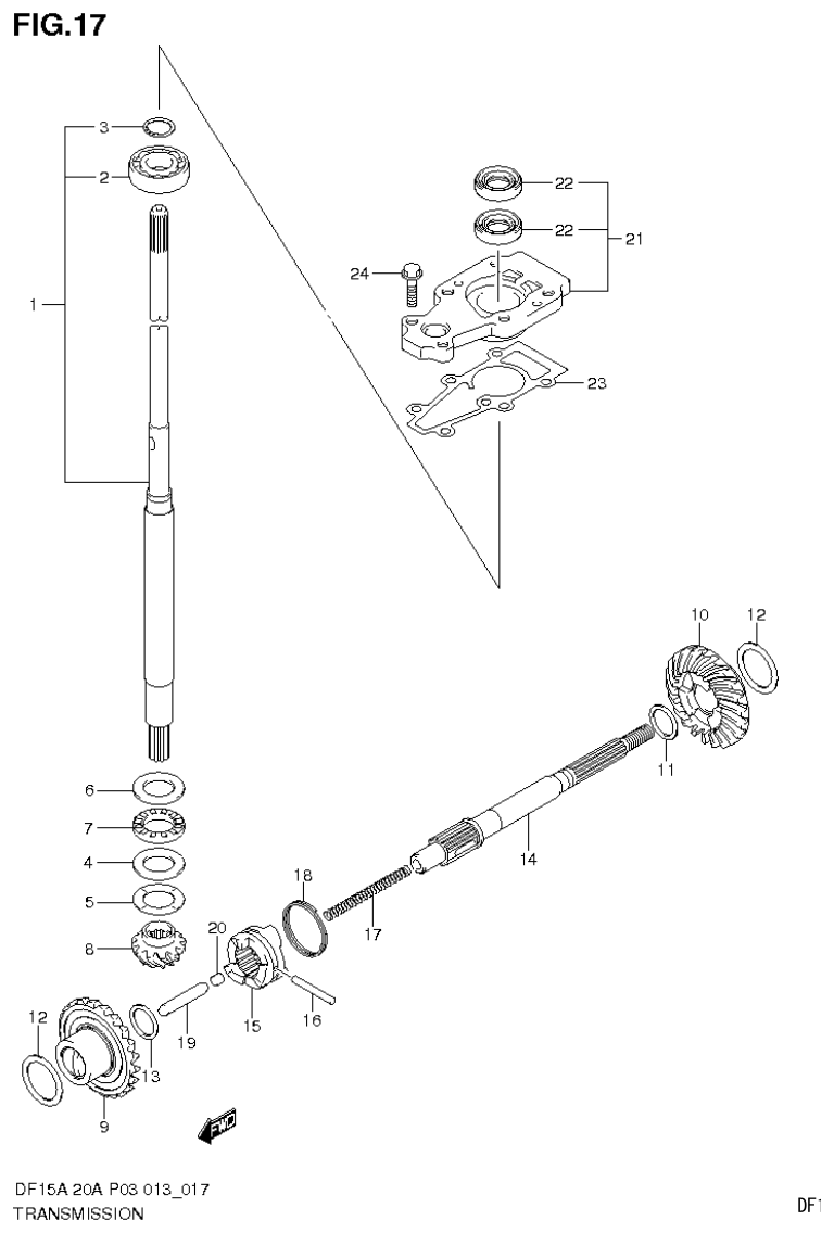 Suzuki DF20A TRANSMISSION parts diagram