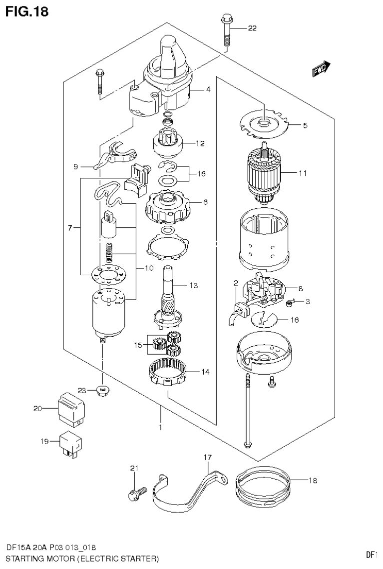 Suzuki DF20A STARTING MOTOR (ELECTRIC STARTER) parts diagram