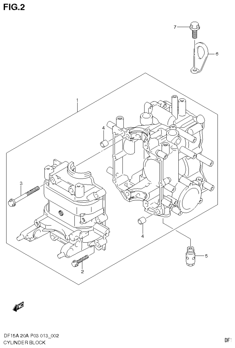 Suzuki DF20A CYLINDER BLOCK parts diagram
