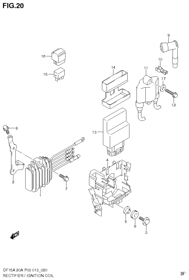 Suzuki DF20A RECTIFIER / IGNITION COIL (DF15A P03) parts diagram