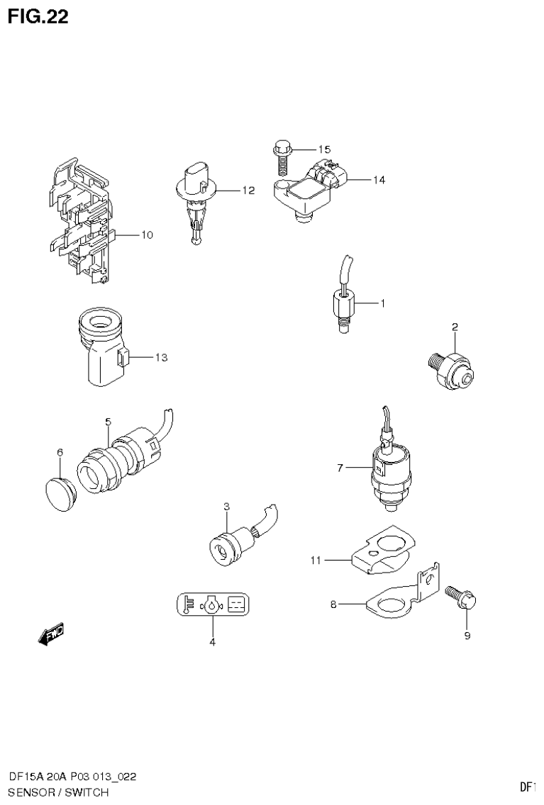 Suzuki DF20A SENSOR / SWITCH parts diagram
