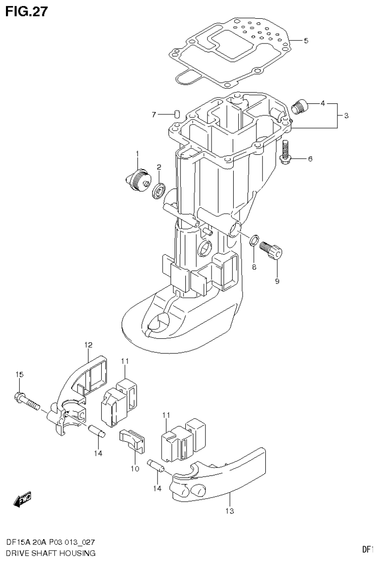 Suzuki DF20A DRIVE SHAFT HOUSING parts diagram