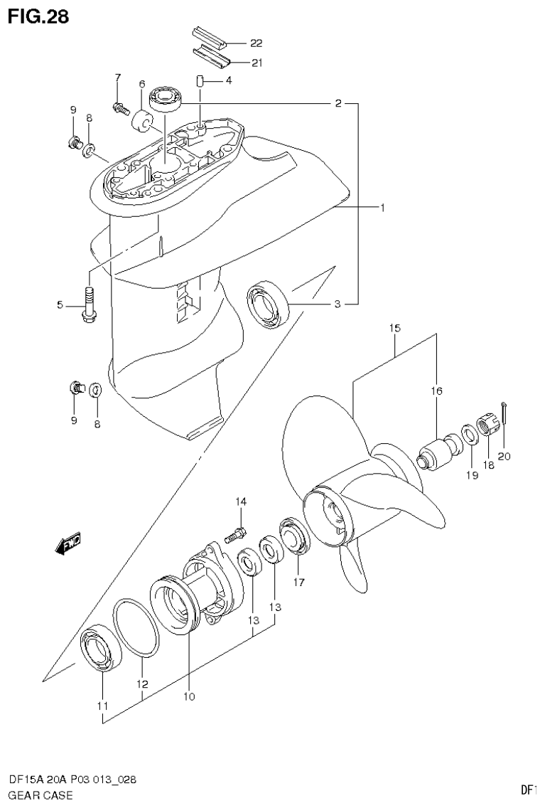 Suzuki DF20A GEAR CASE parts diagram