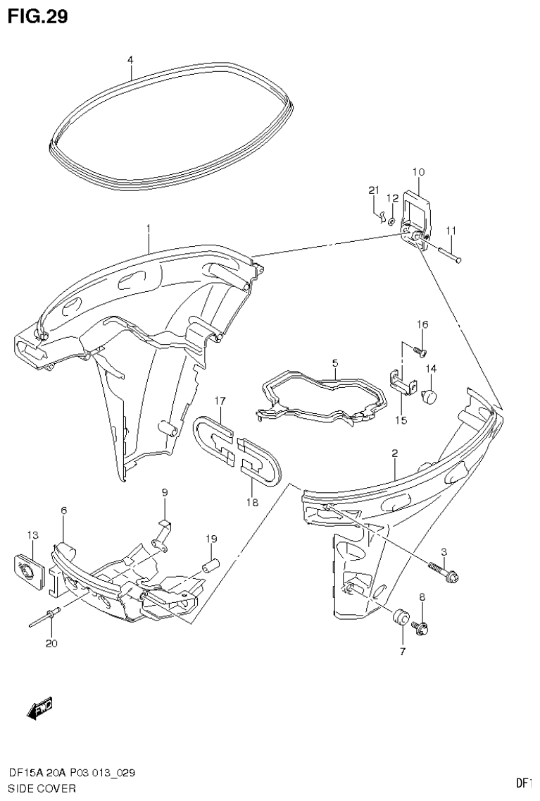 Suzuki DF20A SIDE COVER parts diagram